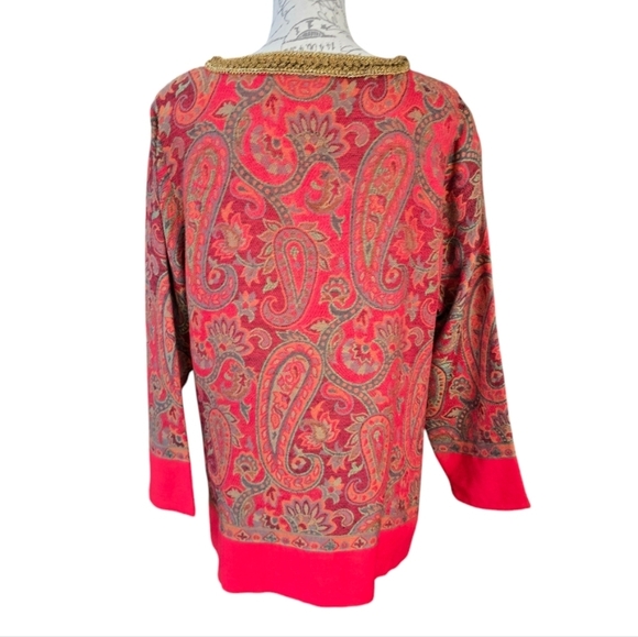 Soft Surroundings Red Gold Long Sleeve Paisley Pullover Tunic XLP - Picture 4 of 8